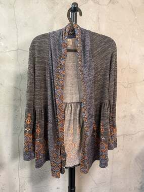 One World Sweater Womens Cardigan Open High Low Ombre Fade Print Edge XS